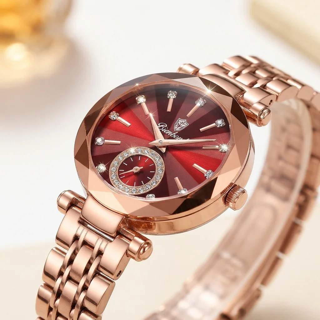 Women rose gold watch.